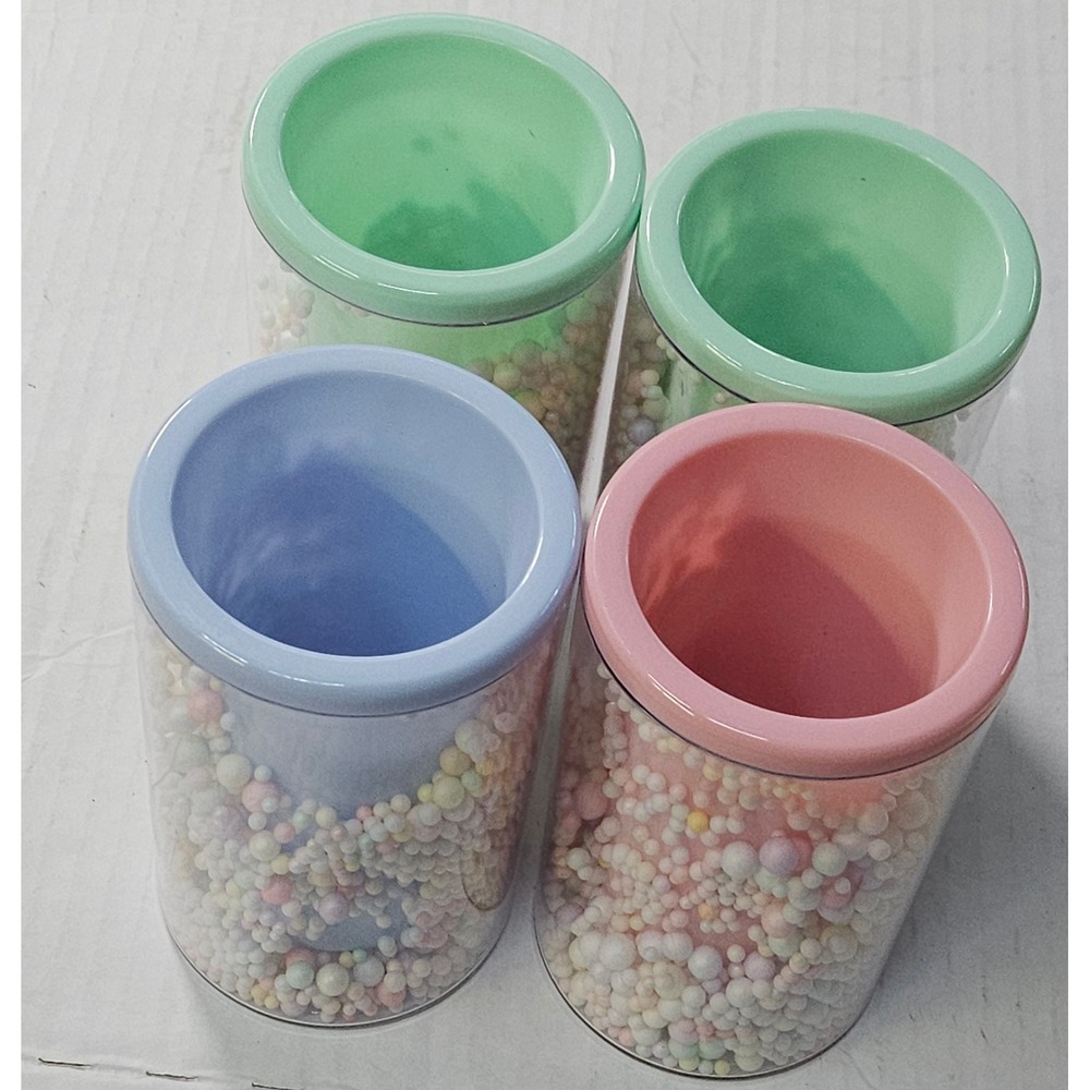 4pc Acrylic Pastel Pen Pencil Holder Set Small Foam‎ Balls Pink Blue Green 4"